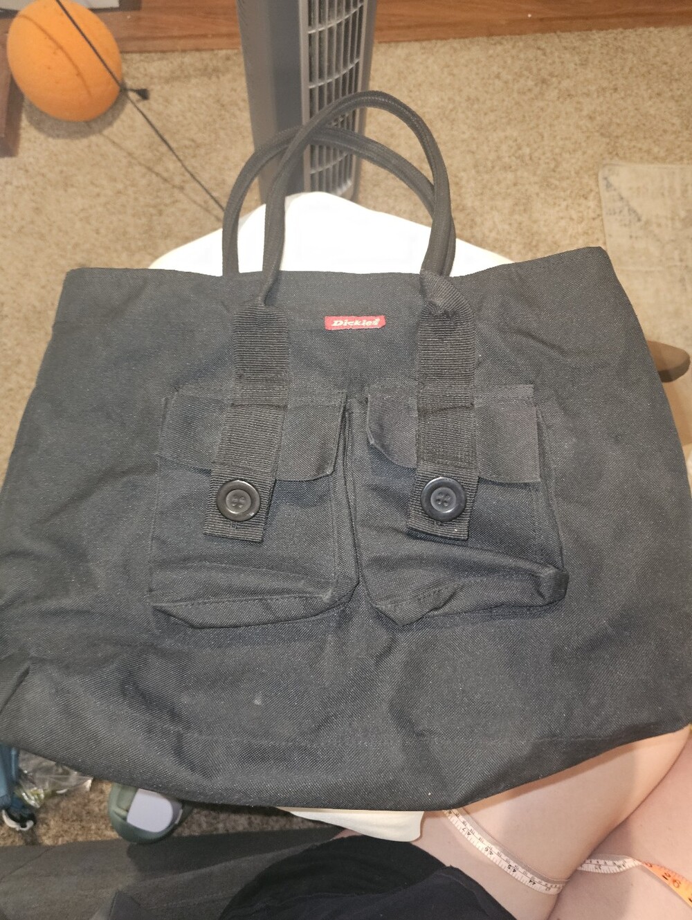 Dickies Black Canvas Messenger Tote with Front Utility Pockets